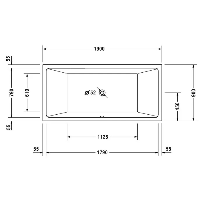 Duravit Badewanne Vero Air - 190 x 90 cm, Sanitäracryl, Weiß - Vorderansicht