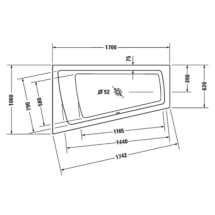 Duravit Badewanne Paiova - 170 x 100 cm, Raumecke Links, Sanitäracryl, Weiß - Vorderansicht