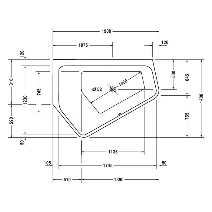 Duravit Badewanne Paiova 5 - 190 x 140 cm, Raumecke Links, Sanitäracryl, Weiß - Vorderansicht