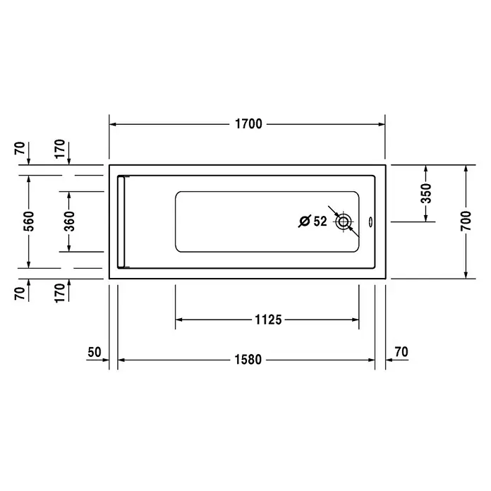 Duravit Starck 1 Badewanne - 170 x 70 cm, Sanitäracryl, Weiß - Vorderansicht