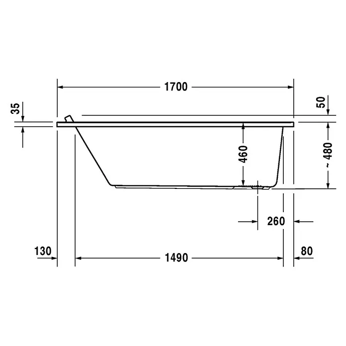 Duravit Starck 1 Badewanne - 170 x 70 cm, Sanitäracryl, Weiß - Vorderansicht