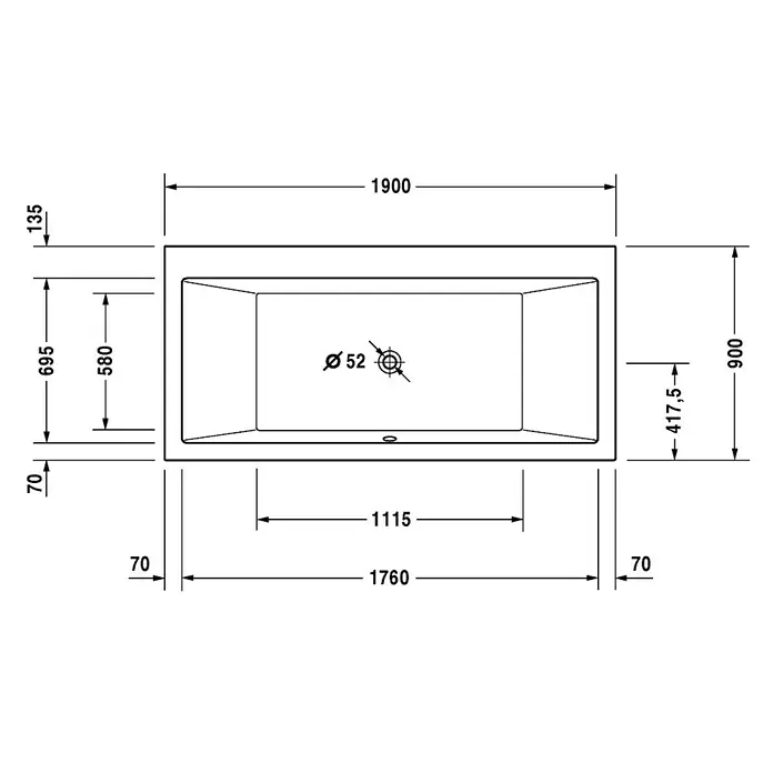Duravit Vero Badewanne - 190 x 90 cm, Sanitäracryl, Weiß - Vorderansicht