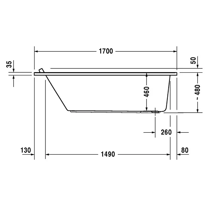 Duravit Starck 1 Badewanne - 170 x 90 cm, Sanitäracryl, Weiß - Vorderansicht