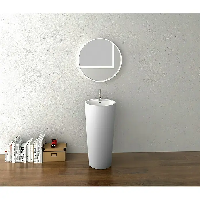 Camargue Lavabo Porroig - 45 x 45 cm, Con esmalte antibacteriano, Orificios para grifo: Medio, Con desbordamiento, Blanco