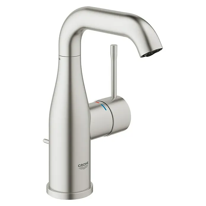 Grohe Essence New Waschtischarmatur M-Size - Mit Zugstange, Supersteel - Rechte Seitenansicht