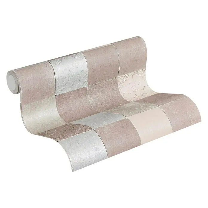 AS Creation New Walls Vliestapete Finca Living Fliese Silber - Creme/Grau, Fliesenoptik, 10,05 x 0,53 m