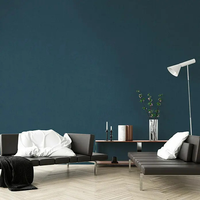 AS Creation New Walls Vliestapete Textil - Blau/Grün, Uni, 10,05 x 0,53 m - Stimmungsaufnahme