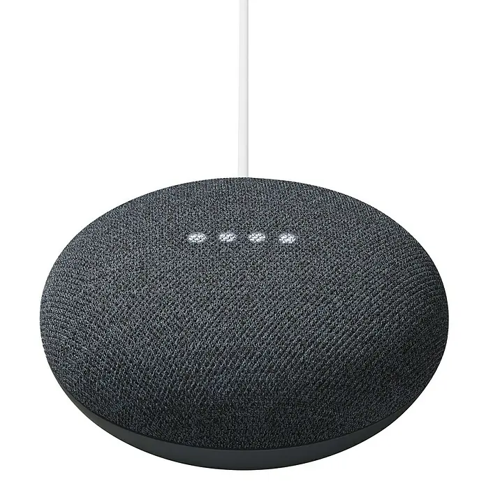 Google Nest Starter-Set Mini und Ledvance Smart+ BT Plug - Carbon, Weiß, 1 x Google Nest Mini, 1 x Netzkabel, 1 x Steckdose - Vorderansicht