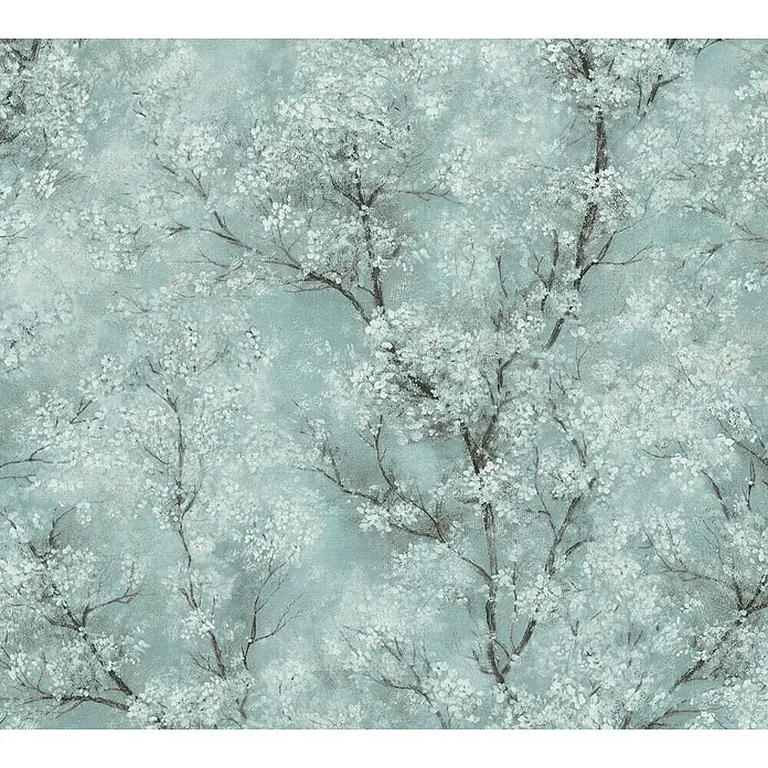 AS Creation New Walls Vliesbehang Bomen - Blauw/Groen, Gebloemd, 10,05 x 0,53 m - Close-up