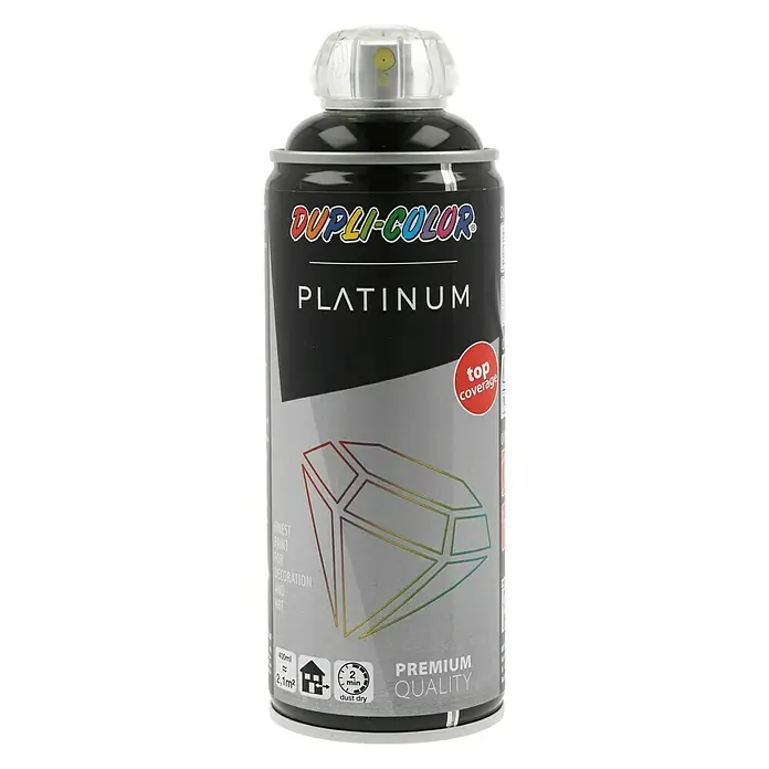 Dupli-Color Platinum Sprej s lakom u boji platinum RAL 9005 - Crne boje, 400 ml, Sjaj - Pogled sprijeda