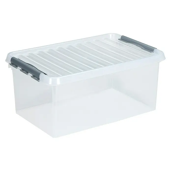 Sunware Aufbewahrungsbox Q-Line - L x B x H: 60 x 40 x 26 cm, Kunststoff, Transparent, Farbe Griff: Schwarz - Linke Seitenansicht