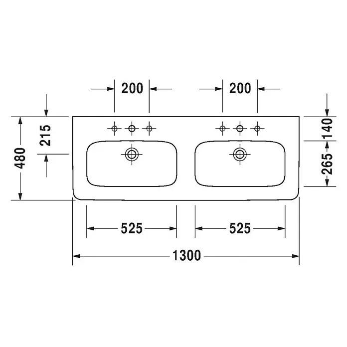 Duravit DuraStyle Doppelwaschtisch - 130 x 48 cm, Ohne Spezialglasur, Anzahl Hahnlöcher: 2, Mit Überlauf, Weiß