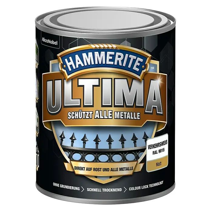 Hammerite Metall-Schutzlack ULTIMA - RAL 9016, Verkehrsweiß, 750 ml, Matt