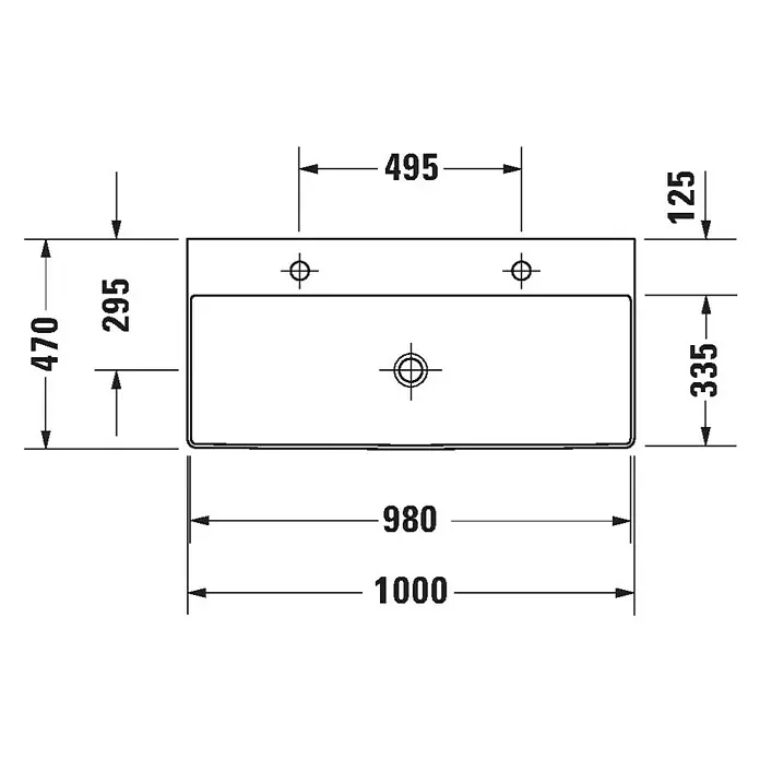 Duravit DuraSquare Doppelwaschtisch - 100 x 47 cm, Ohne Spezialglasur, Hahnloch: Mitte, Ohne Überlauf, Weiß, Geschliffen