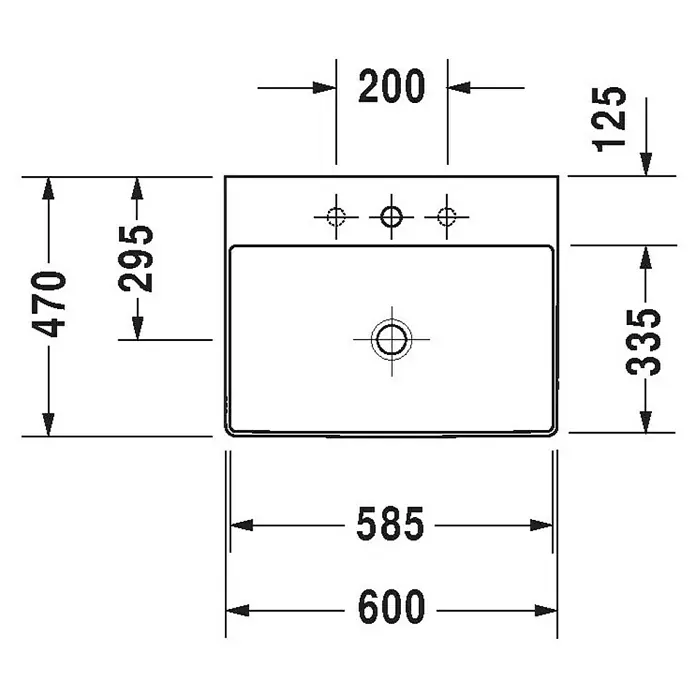 Duravit DuraSquare Waschtisch - 60 x 47 cm, Ohne Spezialglasur, Hahnloch: Mitte, Ohne Überlauf, Weiß, Ungeschliffen