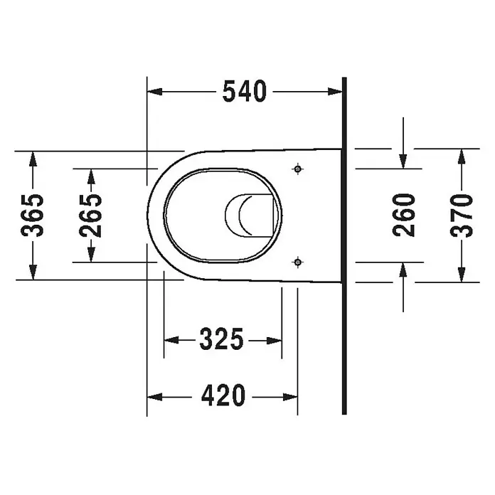 Duravit Starck 2 Wand-WC Typ 1 - Mit Spülrand, Ohne Spezialglasur, Spülform: Tief, WC Abgang: Waagerecht, Weiß