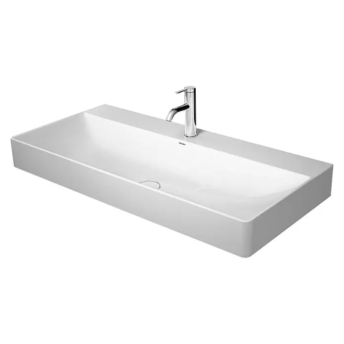 Duravit DuraSquare Waschtisch - 100 x 47 cm, Ohne Spezialglasur, Hahnloch: Mitte, Ohne Überlauf, Weiß, Ungeschliffen - Vorderansicht