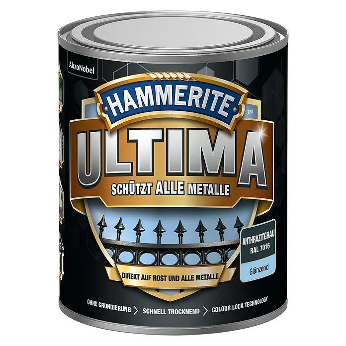 Hammerite Metall-Schutzlack ULTIMA - RAL 7016, Anthrazitgrau, 750 ml, Glänzend