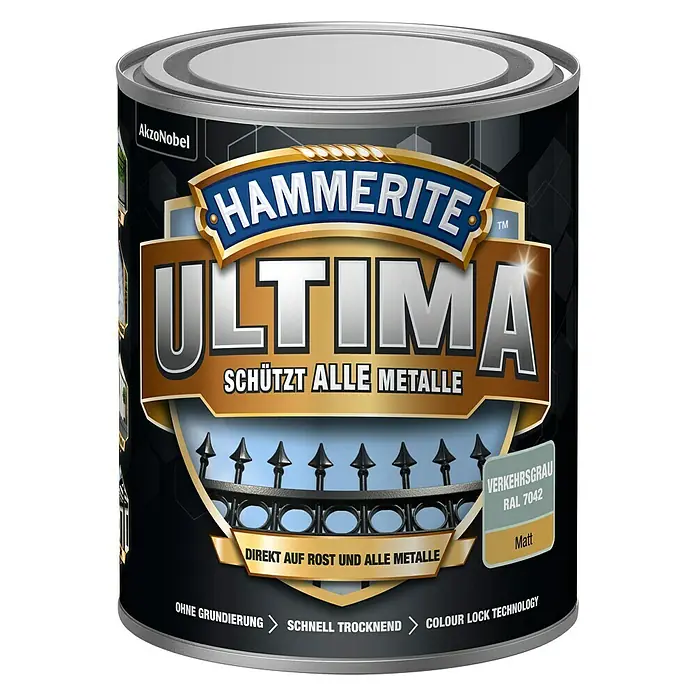 Hammerite Metall-Schutzlack ULTIMA - RAL 7042, Verkehrsgrau, 750 ml, Matt