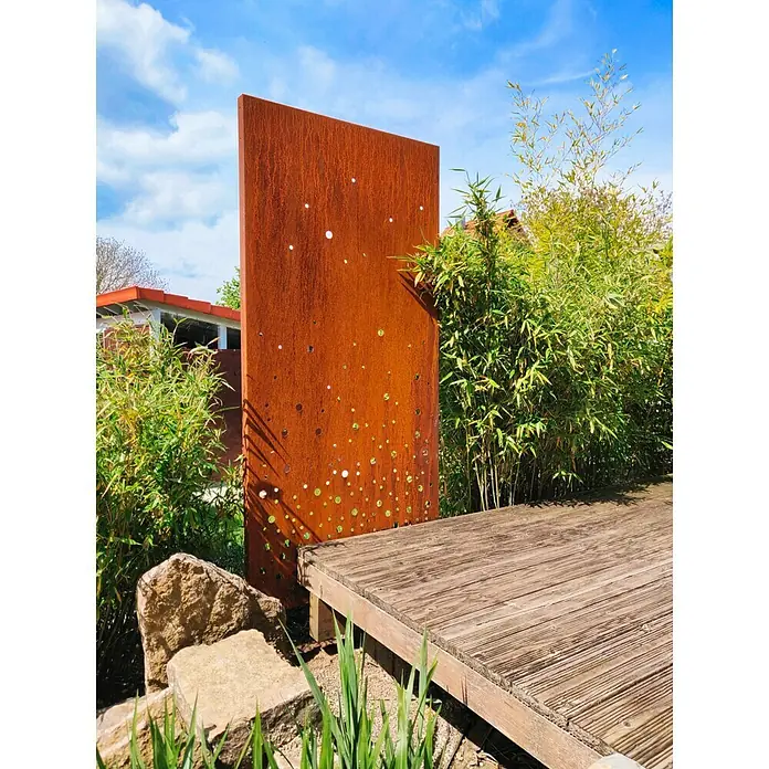 Palatino Space Vertical Sichtschutzelement Vapor - 87 x 180 cm, Cortenstahl, Motiv: Wassertropfen, Edelrost