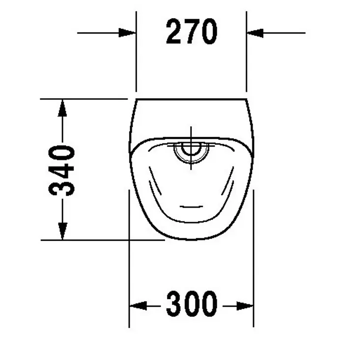 Duravit DuraStyle Urinal - Batteriebetrieben, Ohne Spülrand, Mit antibakterieller Glasur, Zulauf: Hinten, Absaugspülung, Ohne Zielobjekt - Skizze