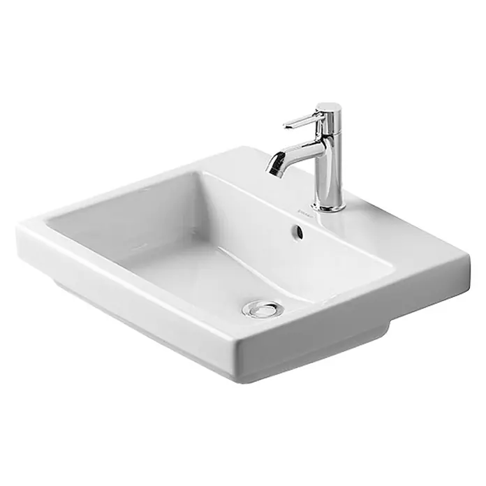Duravit Vero Einbauwaschbecken - 55 x 46,5 cm, Mit schmutzabweisender Glasur, Hahnloch: Mitte, Mit Überlauf, Weiß - Vorderansicht