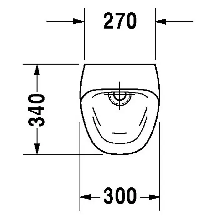 Duravit DuraStyle Urinal - Netzbetrieben, Ohne Spülrand, Mit antibakterieller Glasur, Zulauf: Hinten, Absaugspülung, Mit Zielobjekt - Skizze