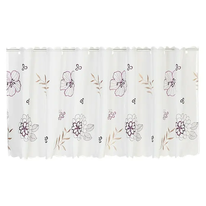 Elbersdrucke Bistrogardine Javine - Weiß/Violett, 140 x 48 cm, 100 % Polyester - Vorderansicht