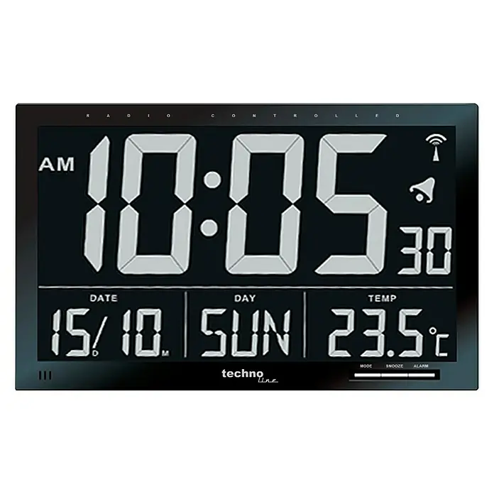 Digitale Funkwanduhr Jumbo-LCD - Schwarz, L x B x H: 36,8 x 2,9 x 22,8 cm - Vorderansicht