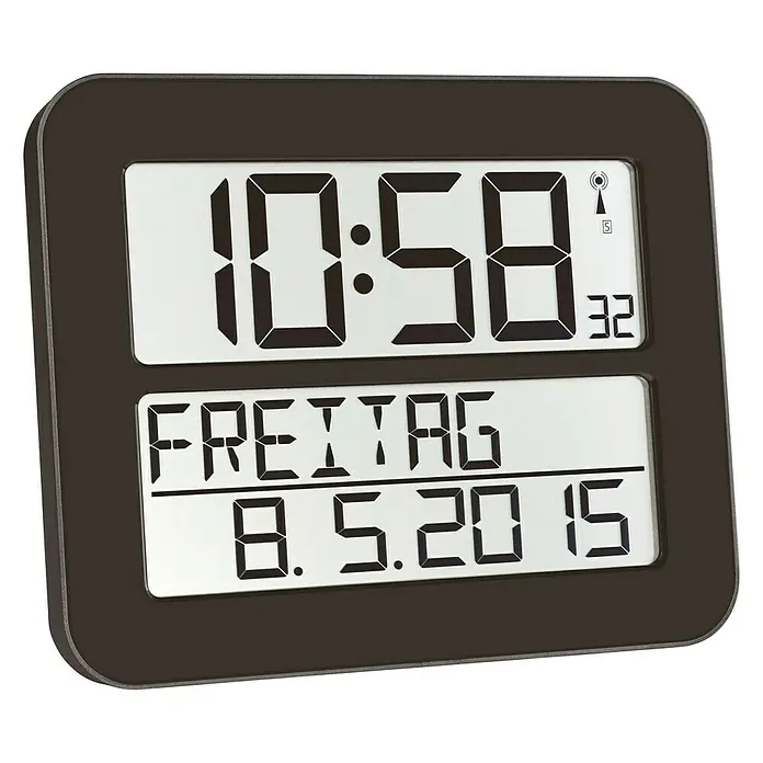 Funkuhr - Schwarz, 25,8 x 21,2 cm - Vorderansicht