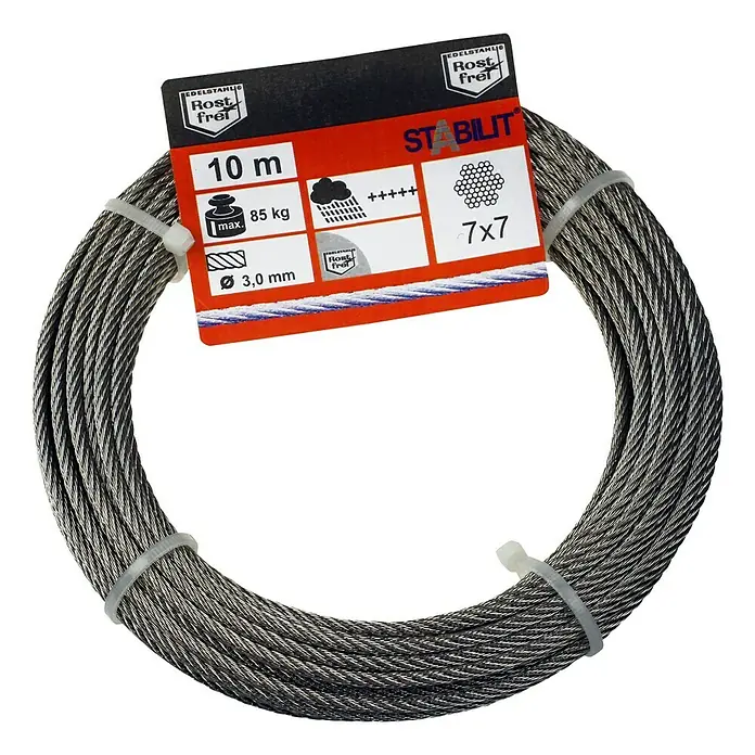 Stabilit Sajla od nehrđajućeg čelika - Ø x D: 3 mm x 10 m, Plemeniti čelik 4401 - Pogled sprijeda