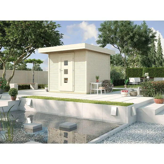 Weka Gerätehaus Weka Line - Außenbreite inkl. Dachüberstand: 249 cm, Außentiefe inkl. Dachüberstand: 284 cm, Wandstärke: 28 mm, Natur - Stimmungsaufnahme