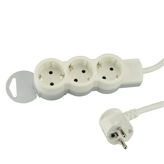 Legrand Base de enchufe múltiple frontal - Número de enchufes Schuko: 3 ud., Blanco, 1,5 m, 3.500 W - Vista de perfil izquierdo