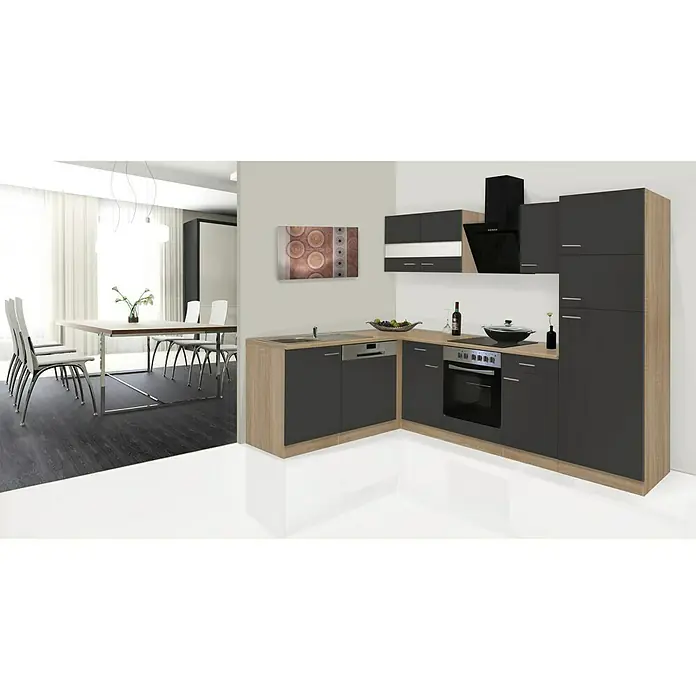 Respekta Winkelküche KBL280ESGS - 172 x 280 cm, Grau - Stimmungsaufnahme