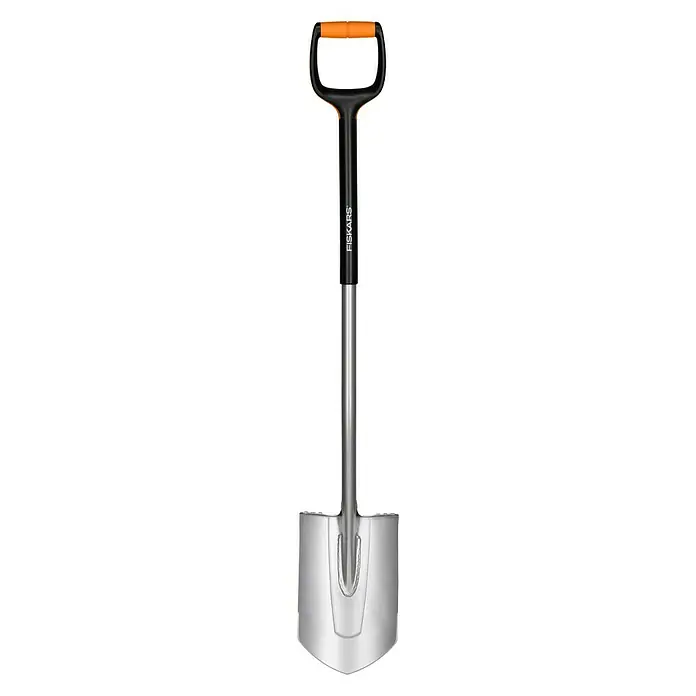 Fiskars Xact Gärtnerspaten Xact L - Arbeitsbreite: 19 cm, Spitz, Langstiel - Vorderansicht