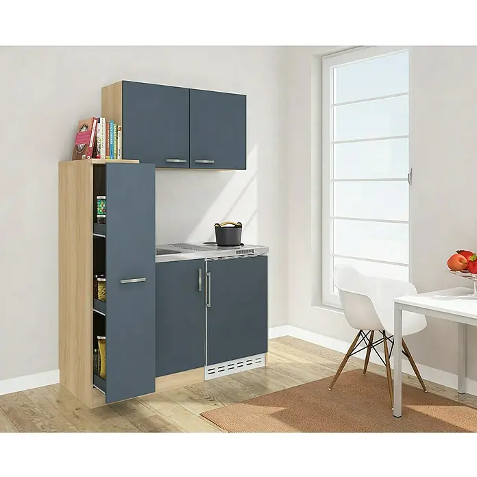 Respekta Miniküche MK130ESGOSS - Breite: 130 cm, Mit Duo-Kochmulde, Grau