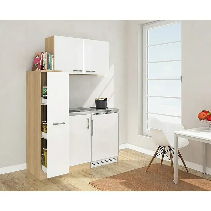 Respekta Miniküche MK130ESWOSS - Breite: 130 cm, Mit Duo-Kochmulde, Weiß