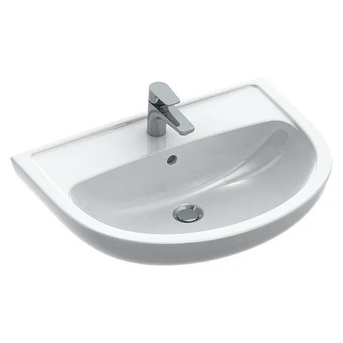 Gustavsberg Concentus Pure Waschtisch - 65 x 48,5 cm, Ohne Spezialglasur, Hahnloch: Mitte, Mit Überlauf, Weiß - Vorderansicht