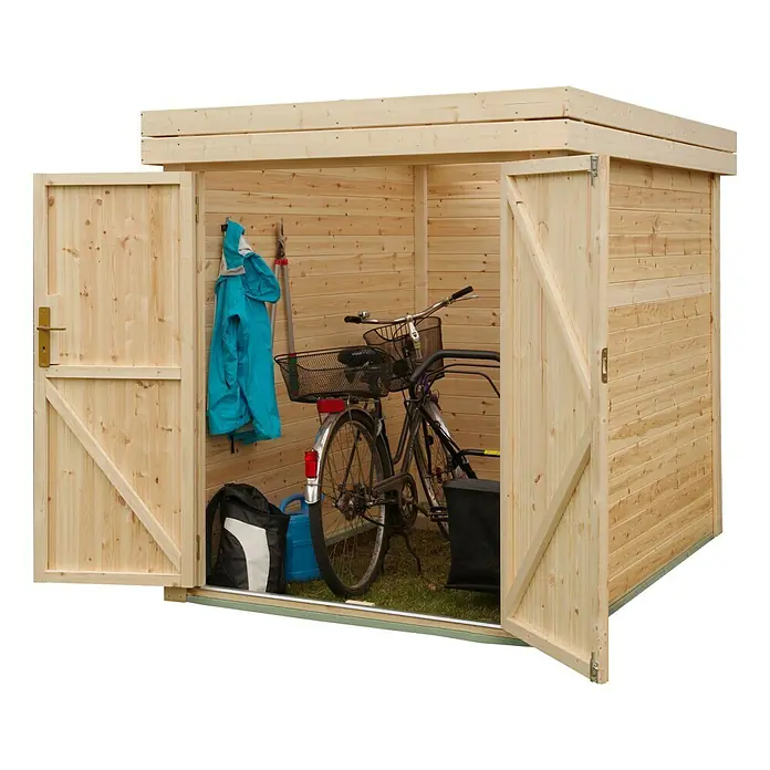 Gerätehaus - Außenbreite inkl. Dachüberstand: 164 cm, Außentiefe inkl. Dachüberstand: 221 cm, Holz, Natur - Linke Seitenansicht