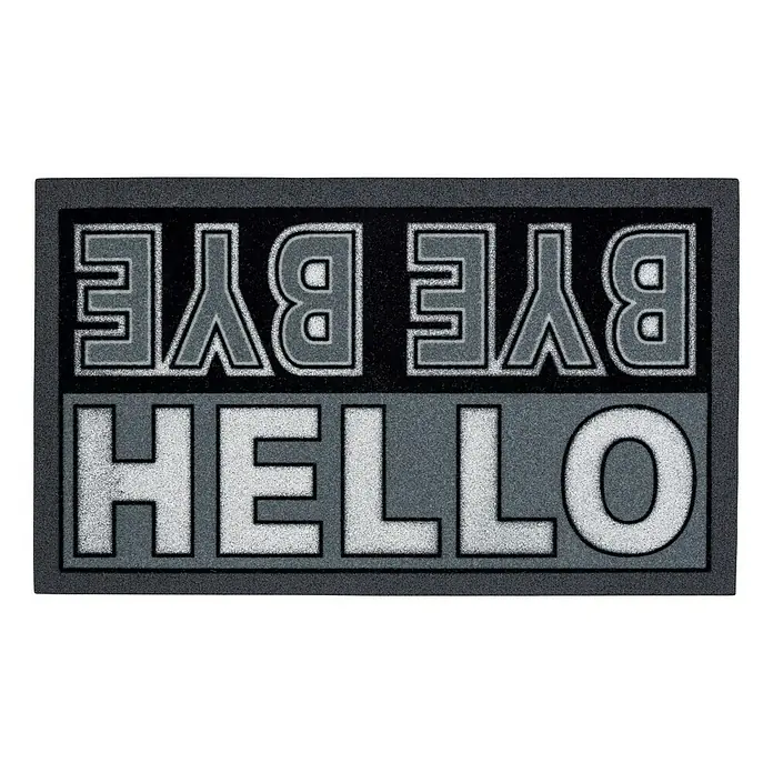 Astra Gummimatte Fashion - Hello and Bye Bye, Schwarz/Grau, 40 x 70 cm, 100 % Gummi und dauerhafter PA-Flock - Ansicht von oben