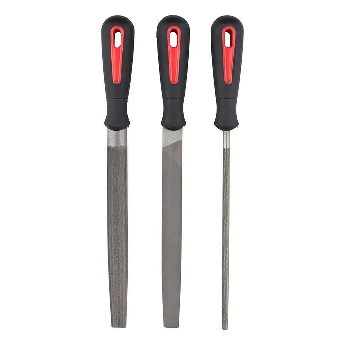 Alpha Tools Feilen-Set - 3 -tlg., Geeignet für: Metall, Hieb: 2/Mittel, Länge Feilenblatt: 200 mm - Vorderansicht