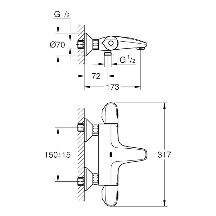 Grohe Grohtherm 1000 New Wannenthermostat - Chrom, Glänzend - Vorderansicht