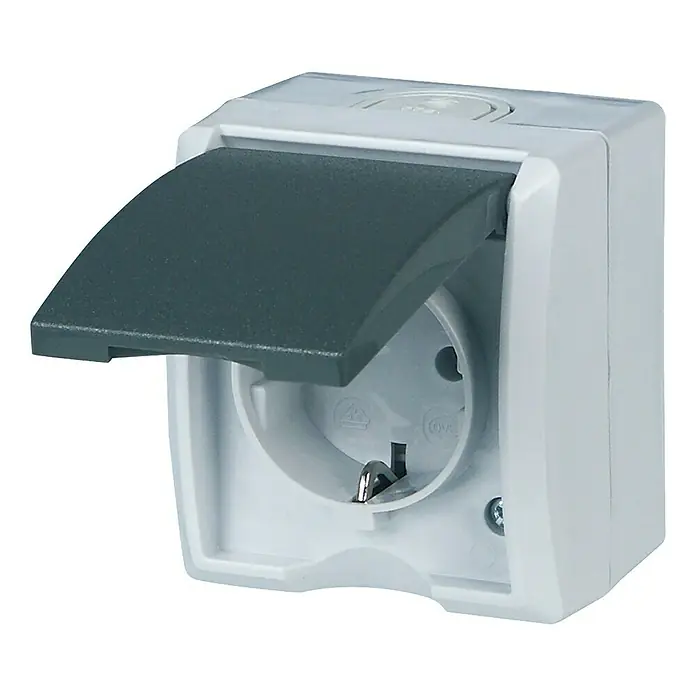 Aqua Form Feuchtraum-Steckdose - 1-fach, Grau, Anthrazit, Aufputz, IP44 - Rechte Seitenansicht