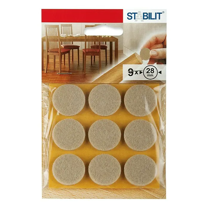 Stabilit Podložna pločica od filca - 28 mm, 9 kom., Natur, Samoljepljivo - Pogled sprijeda