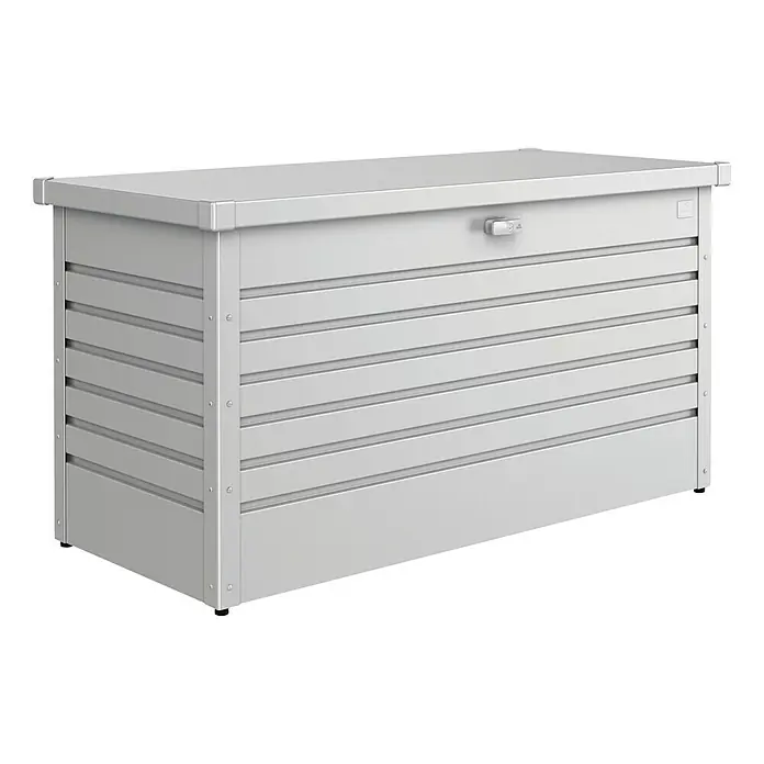 Biohort Garten-Aufbewahrungsbox FreizeitBox 130 - L x B x H: 134 x 62 x 71 cm, Silber Metallic, Stahl - Linke Seitenansicht