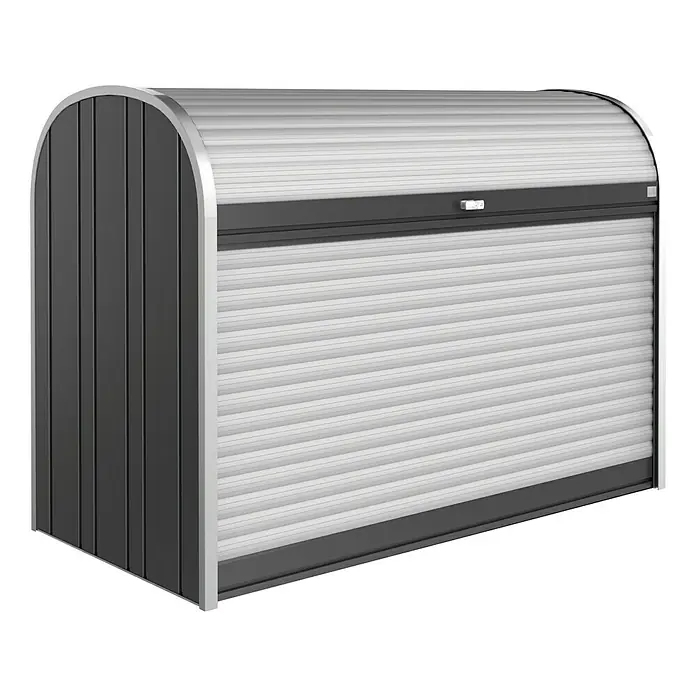 Biohort Garten-Aufbewahrungsbox StoreMax 190 - Dunkelgrau Metallic, 190 x 97 x 136 cm, Stahl - Linke Seitenansicht