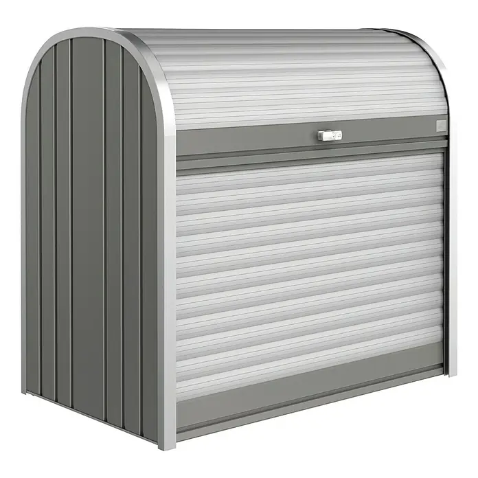 Biohort Garten-Aufbewahrungsbox StoreMax 120 - Quarzgrau, 117 x 73 x 109 cm, Stahl - Linke Seitenansicht