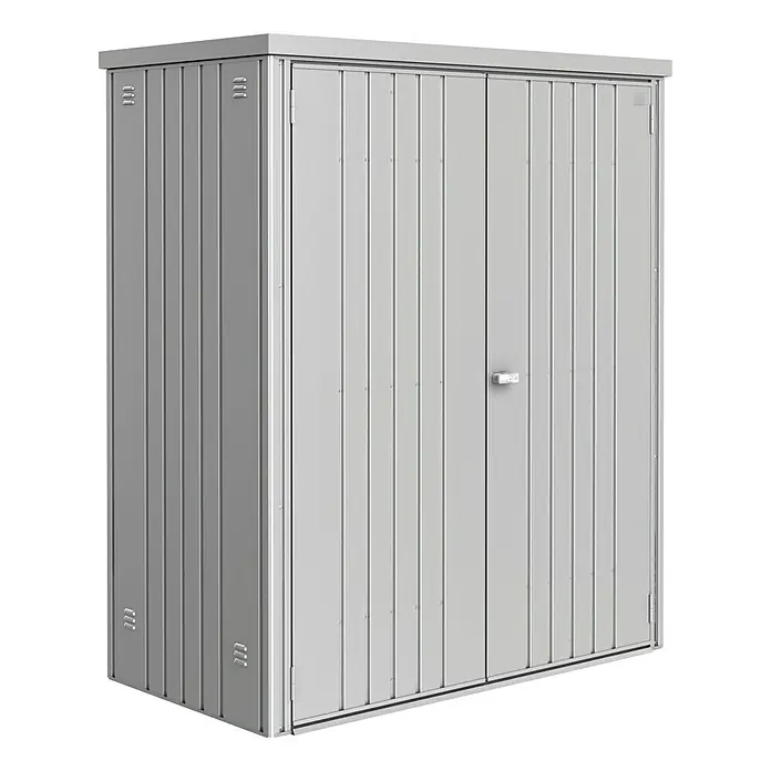 Biohort Geräteschrank 150 - Außenbreite inkl. Dachüberstand: 155 cm, Außentiefe inkl. Dachüberstand: 83 cm, Stahl, Silber Metallic - Rechte Seitenansicht