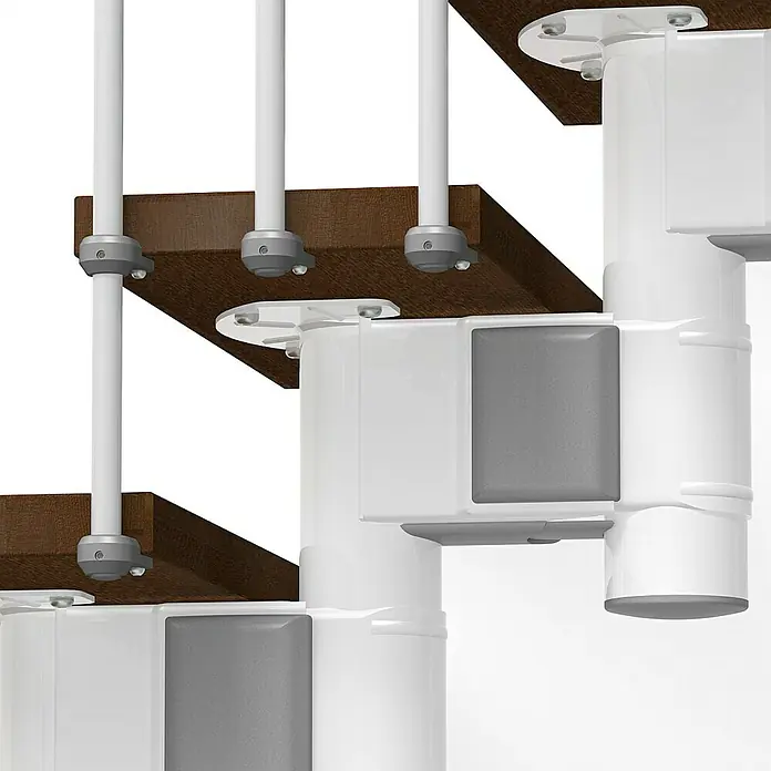 Fontanot Arké Mittelholmtreppe Kompact 74 - Breite: 74 cm, Weiß, 1/4-gewendelt, Farbe Stufen: Buche Dunkel, Geschosshöhe: 191 cm - 303 cm - Detailaufnahme
