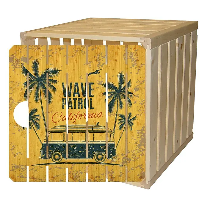 HolzZollhaus Houten kist A 1/2 - 35 x 35 x 32 cm, Beachbus, Geschaafd - Vooraanzicht